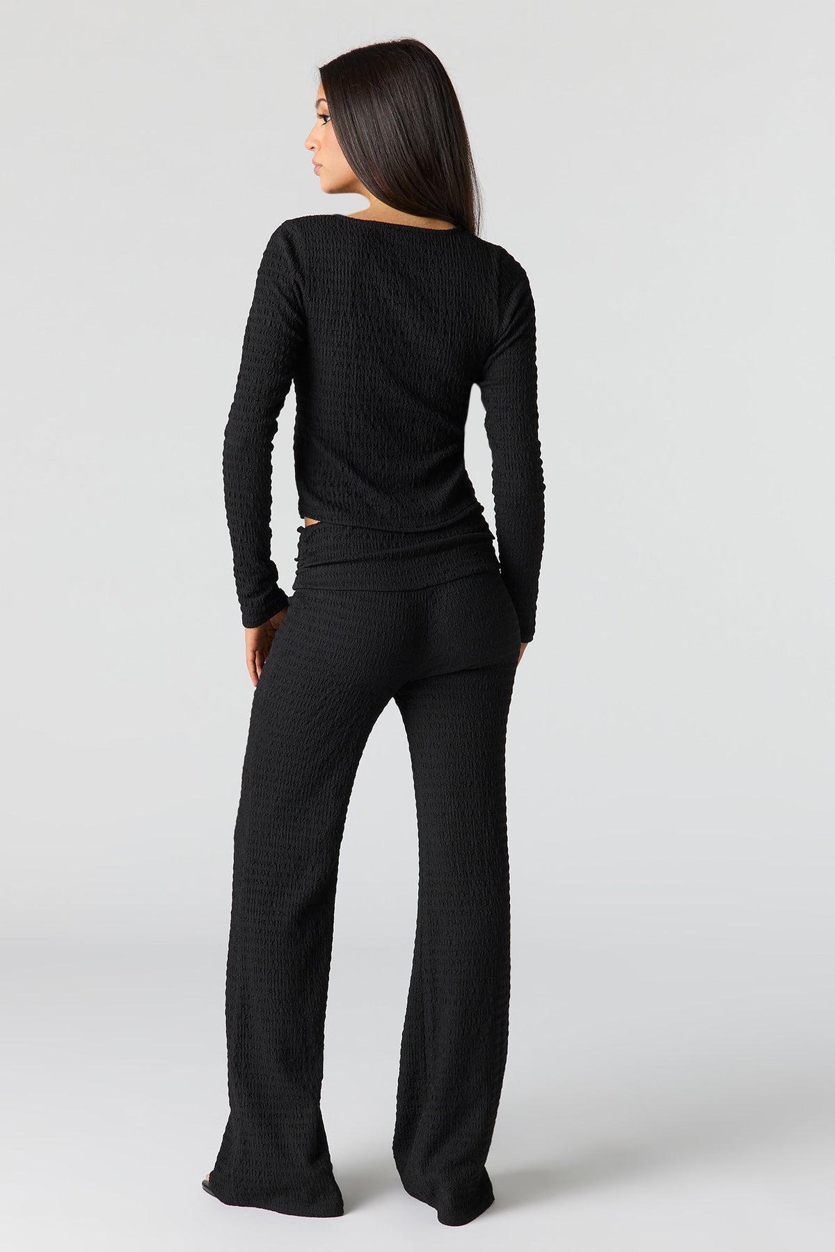 Textured Foldover Flare Pant