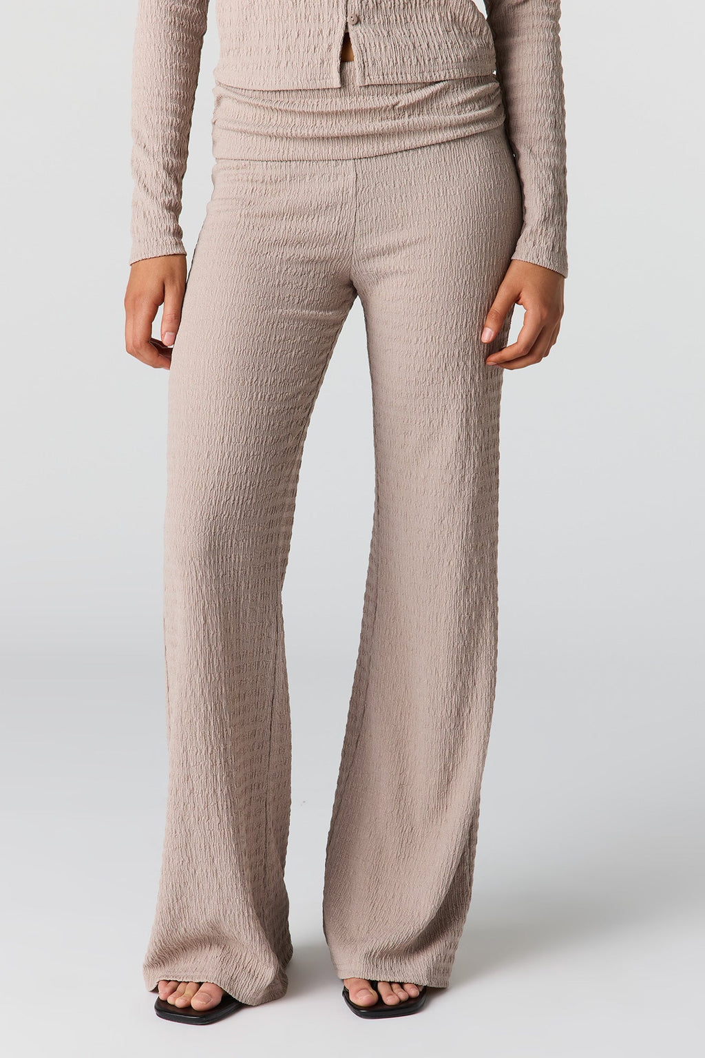 Textured Foldover Flare Pant