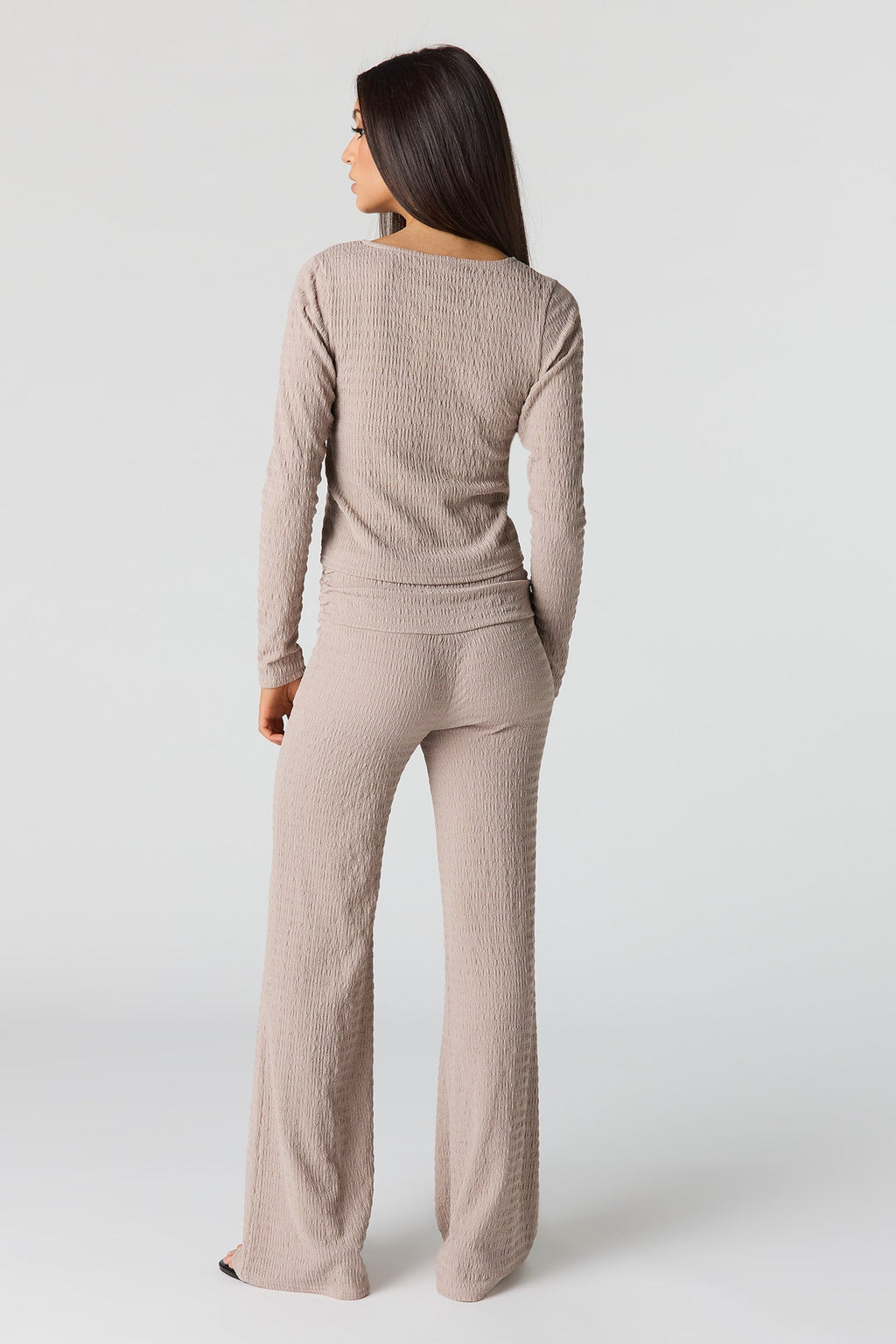 Textured Foldover Flare Pant