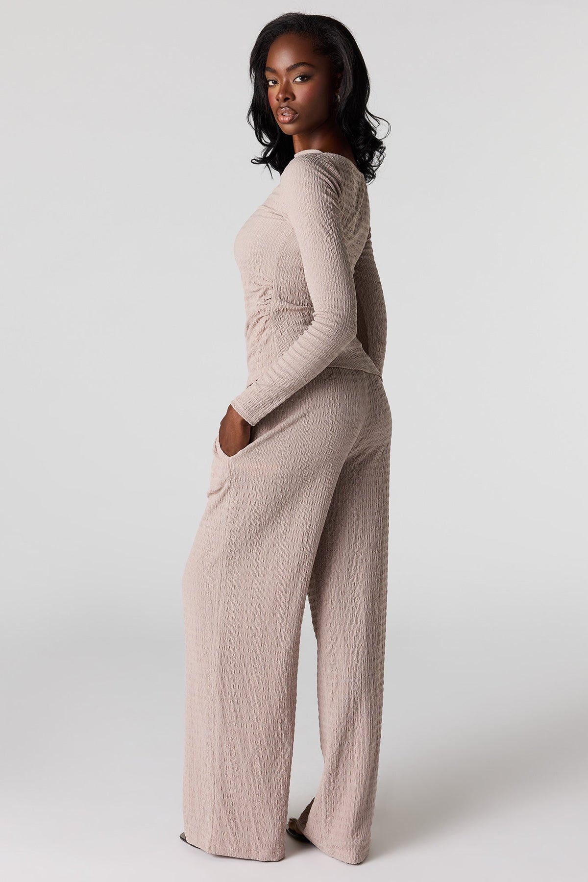 Textured Wide Leg Pant