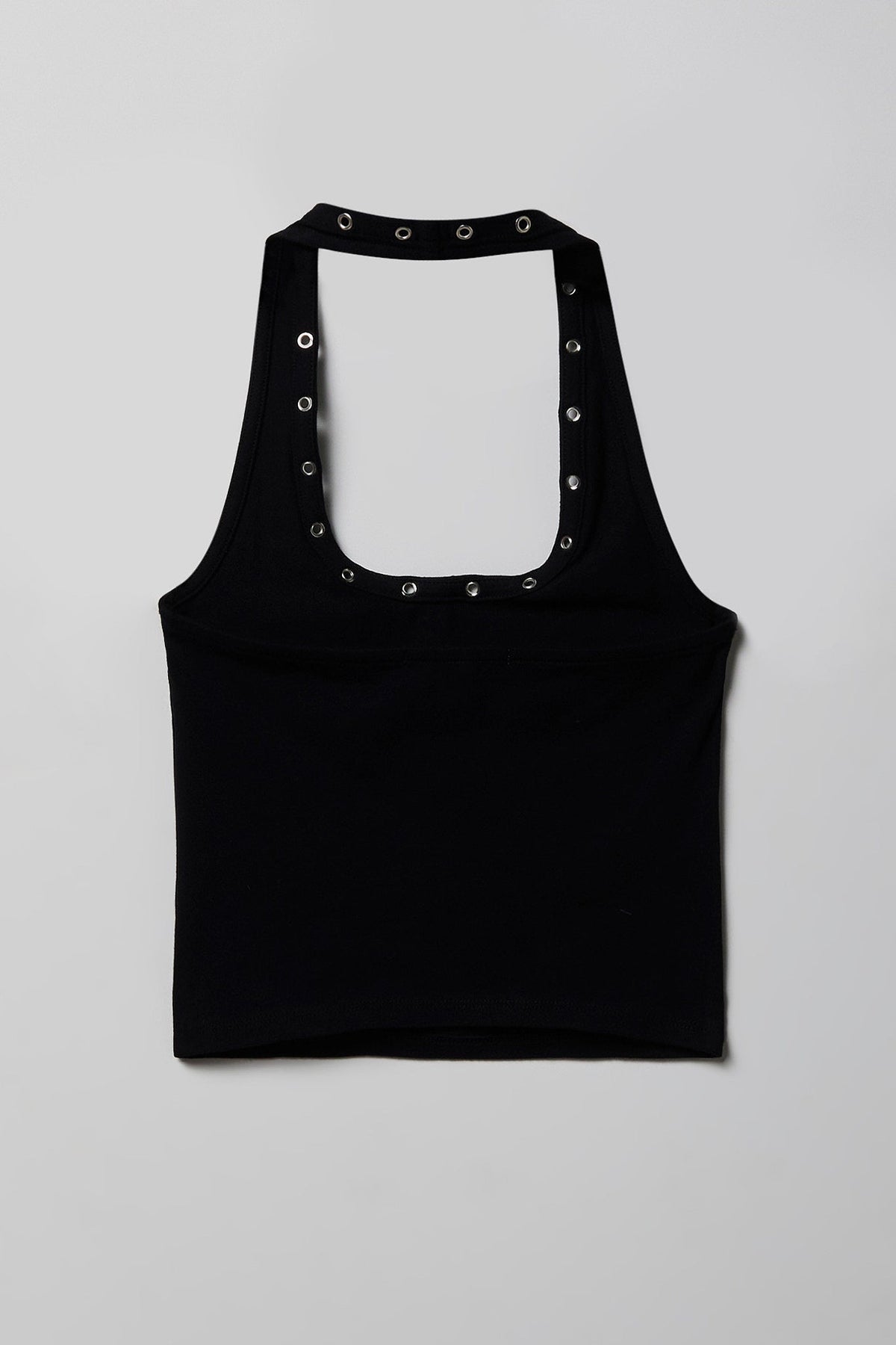 Graphic Grommet Trim Halter Top