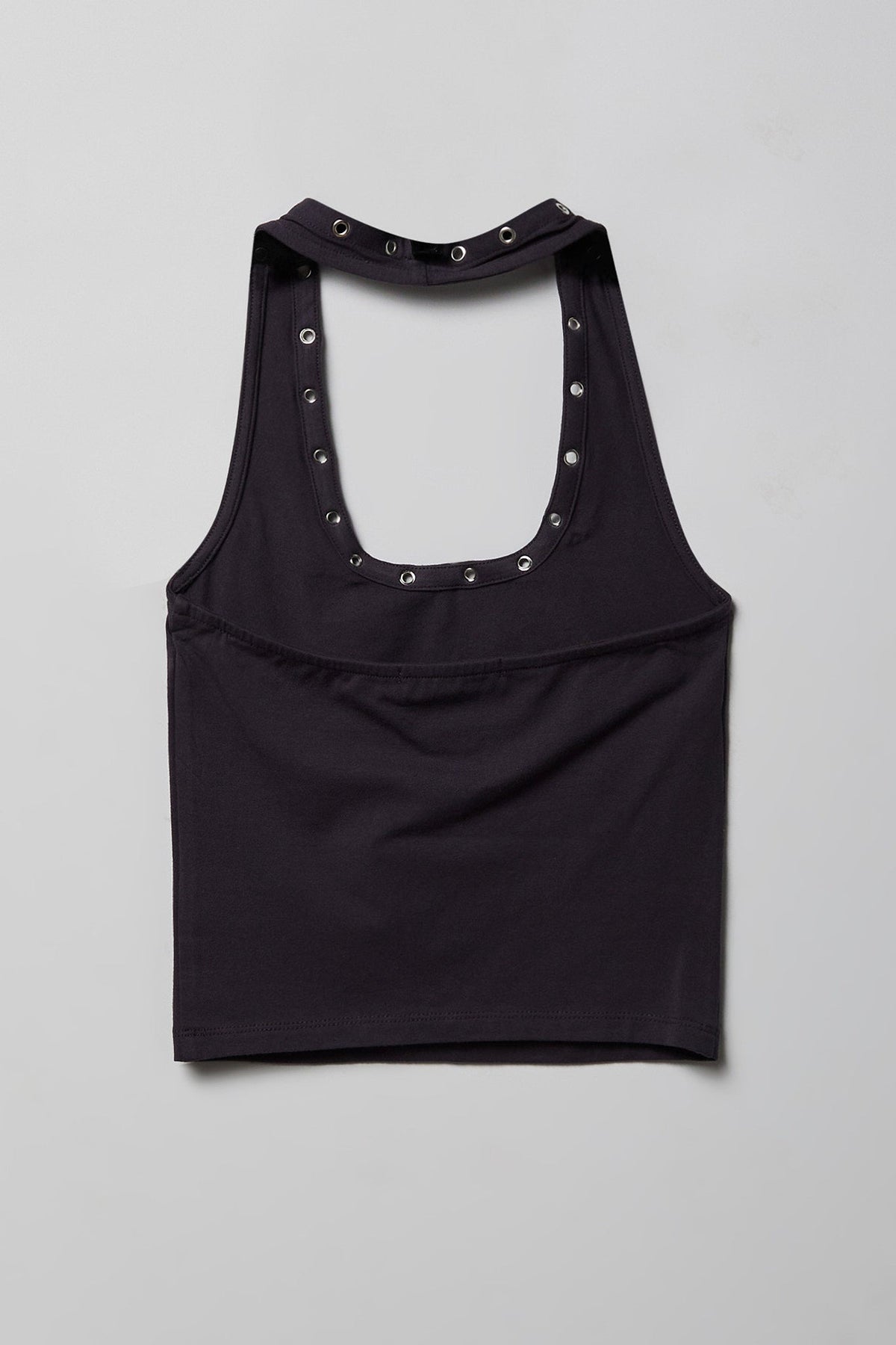 Graphic Grommet Trim Halter Top