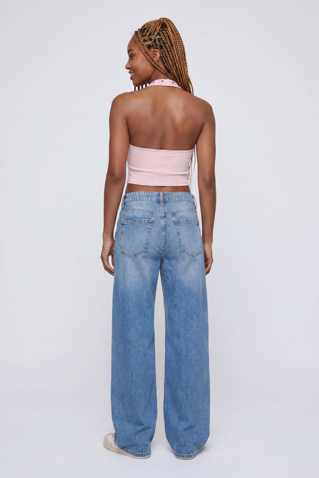 Graphic Grommet Trim Halter Top