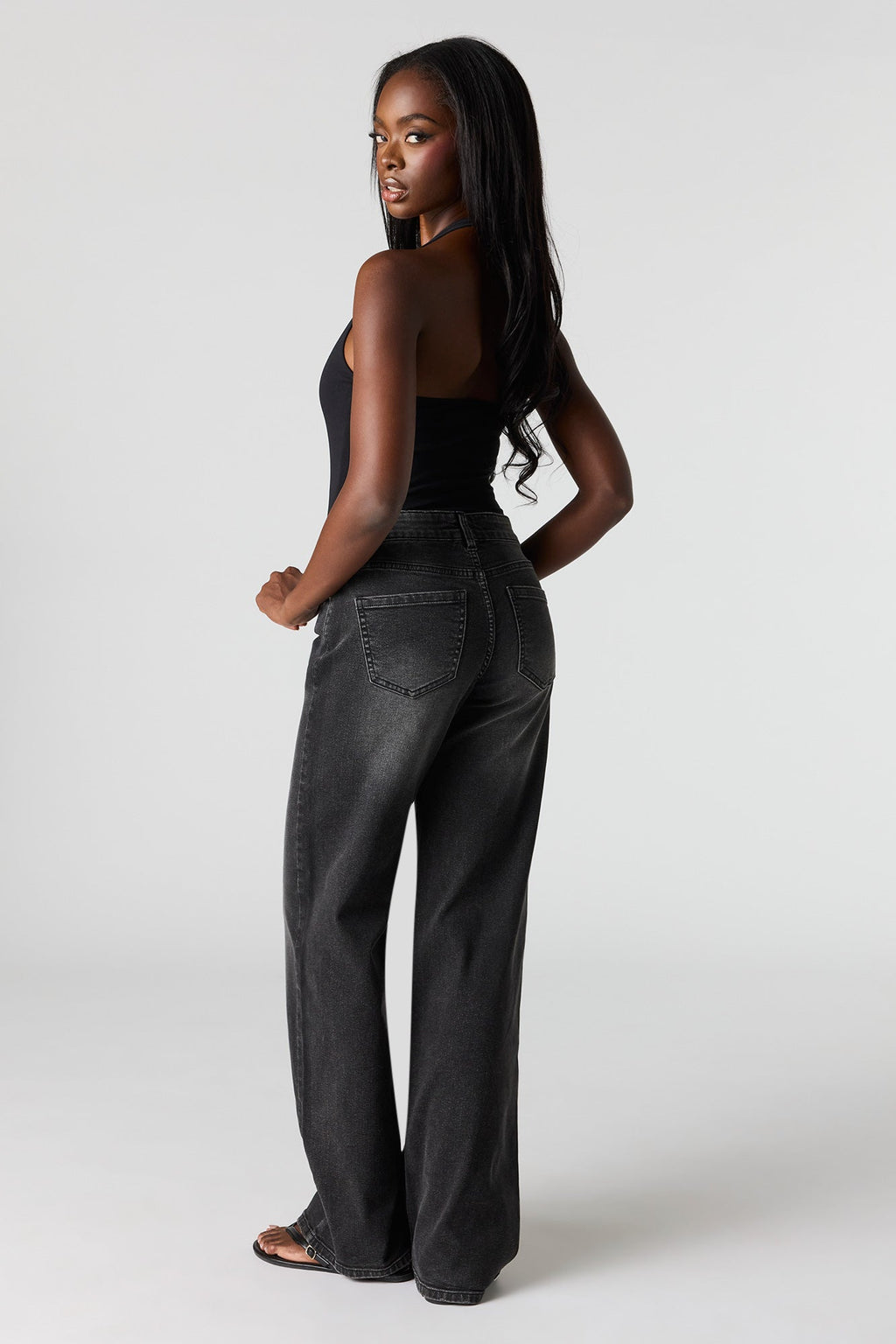 Paris Stretch High Rise Wide Leg Washed Black Jean