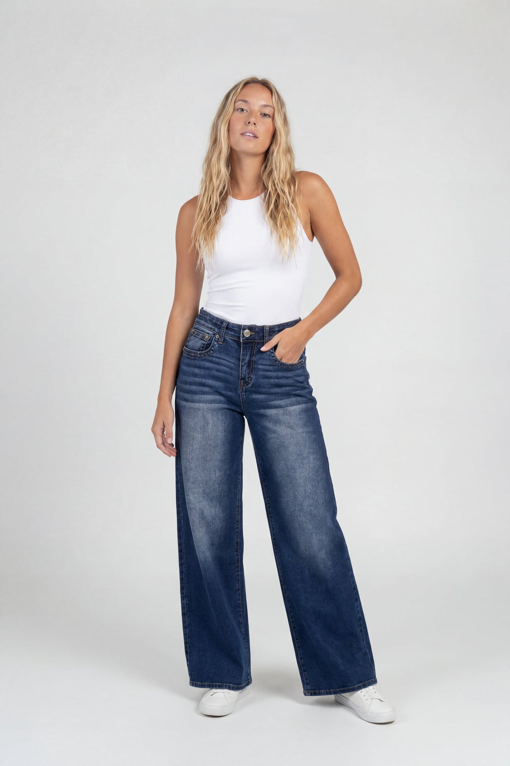 Soho Stretch Mid Rise Super Baggy Dark Jean