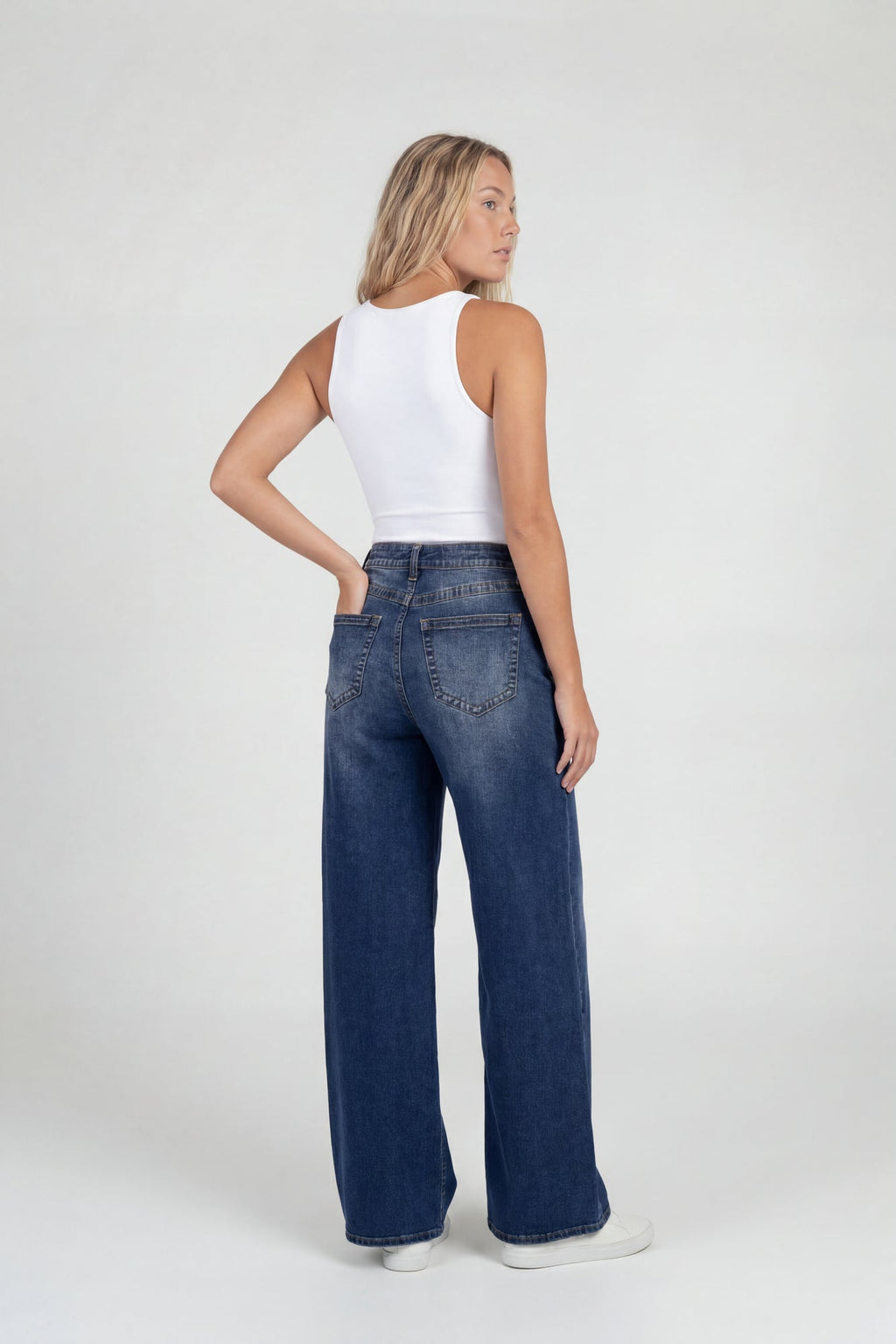 Soho Stretch Mid Rise Super Baggy Dark Jean