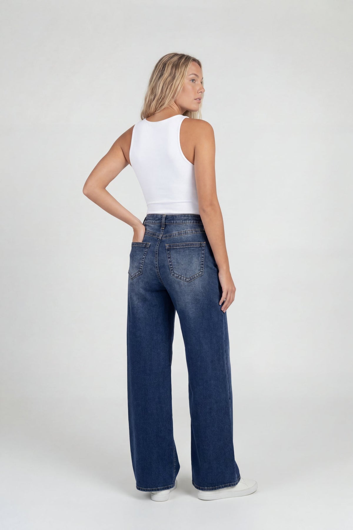 Soho Stretch Mid Rise Super Baggy Dark Jean