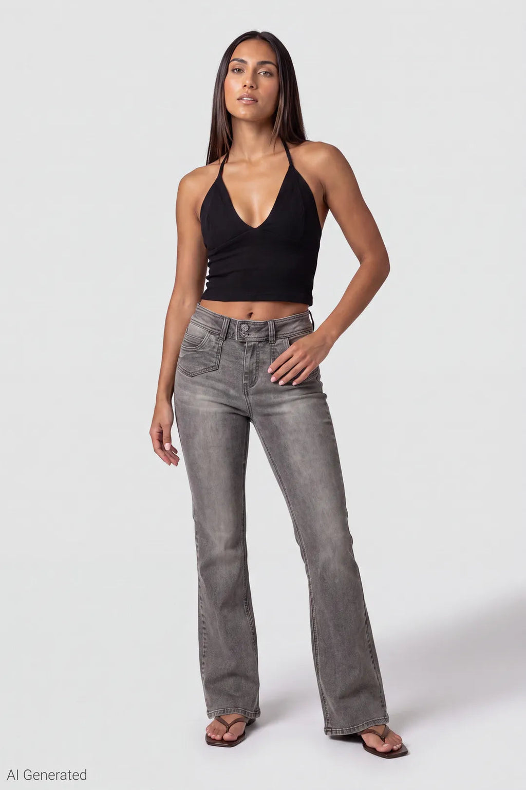 Stretch High Rise Flare Grey Jean
