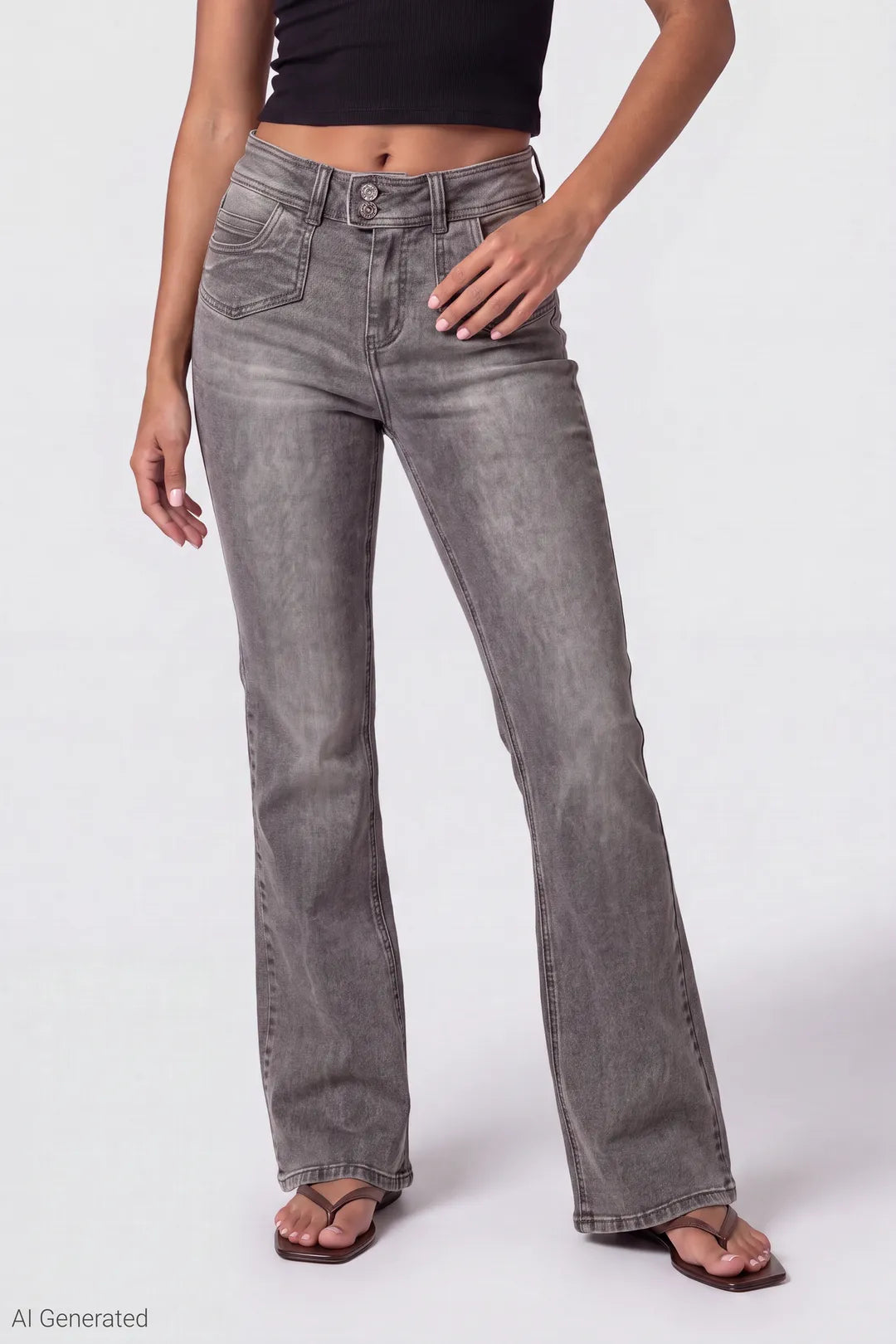 Stretch High Rise Flare Grey Jean