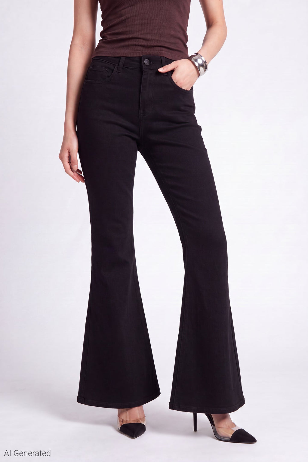 Stretch High Rise Flare Black Jean