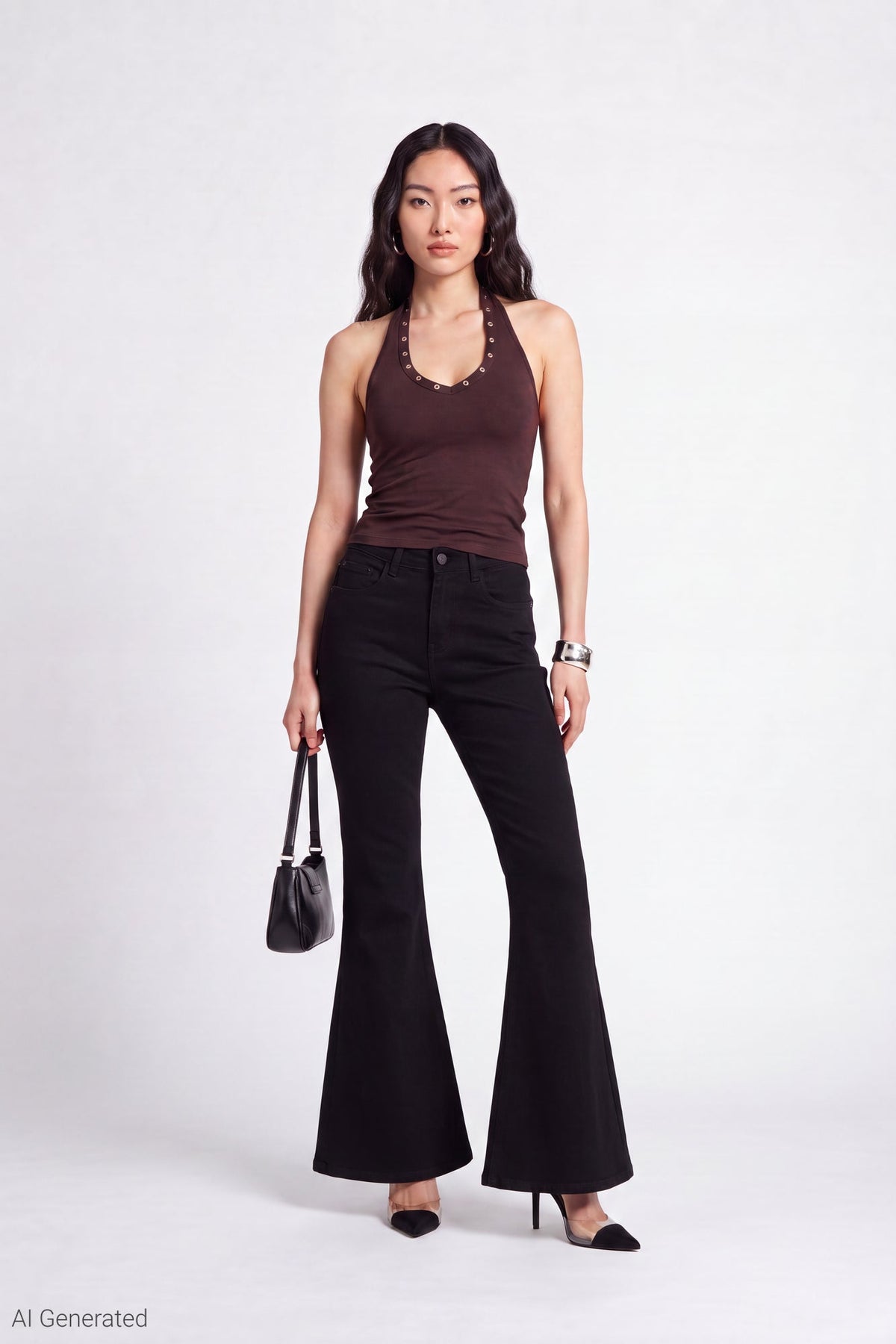 Stretch High Rise Flare Black Jean