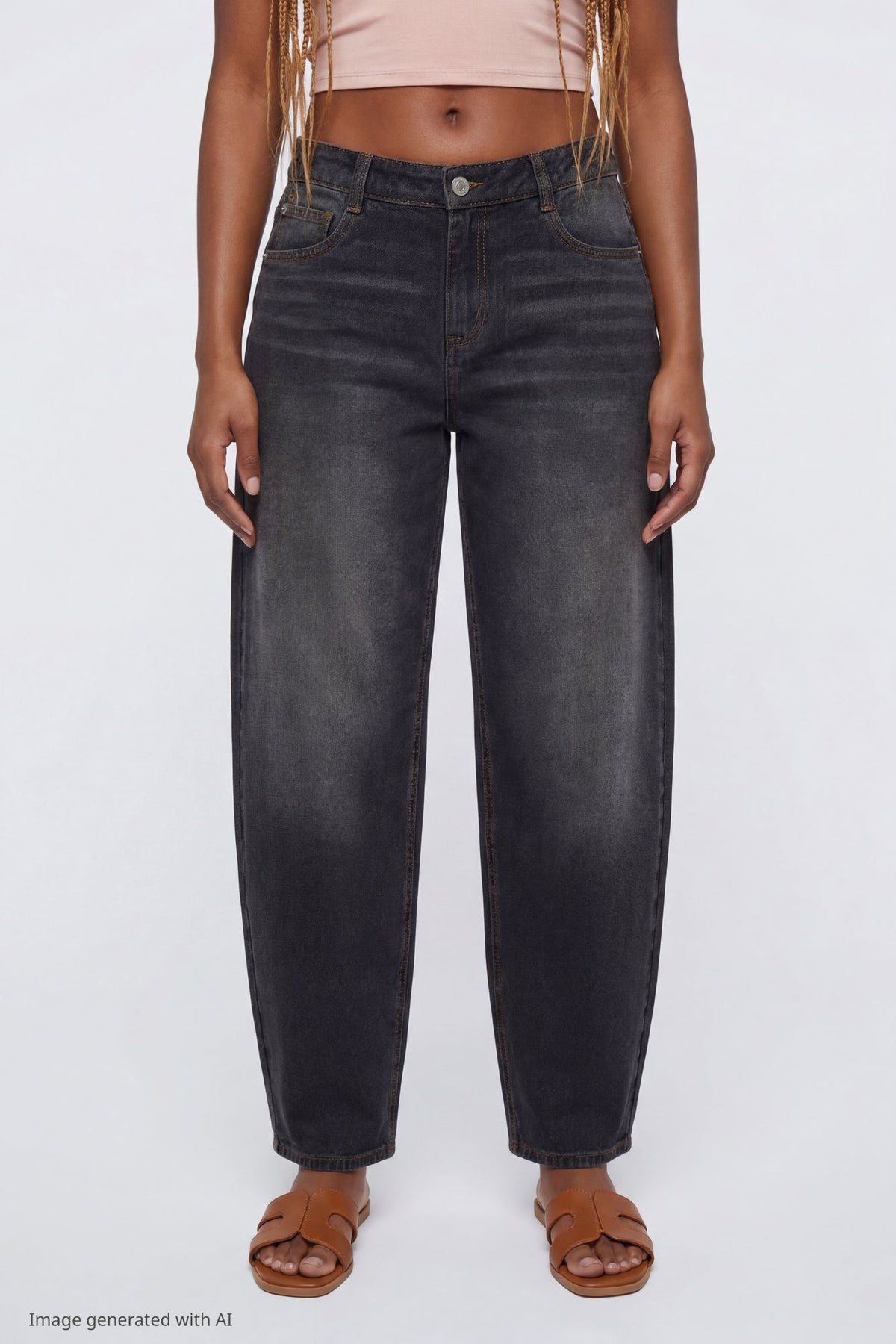 Low Rise Barrel Washed Black Jean