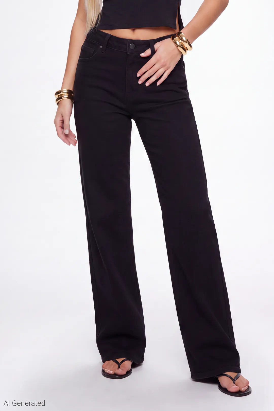 Paris Stretch High Rise Wide Leg Black Jean
