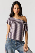Striped Off Shoulder Boxy T-Shirt