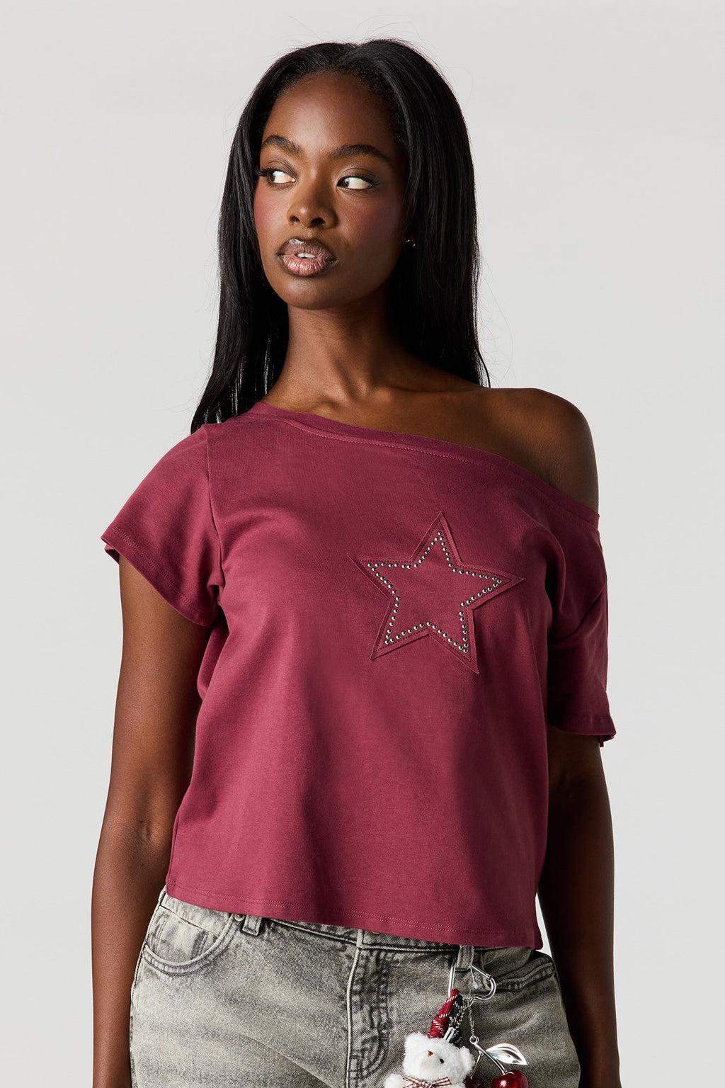 Off Shoulder Graphic T-Shirt