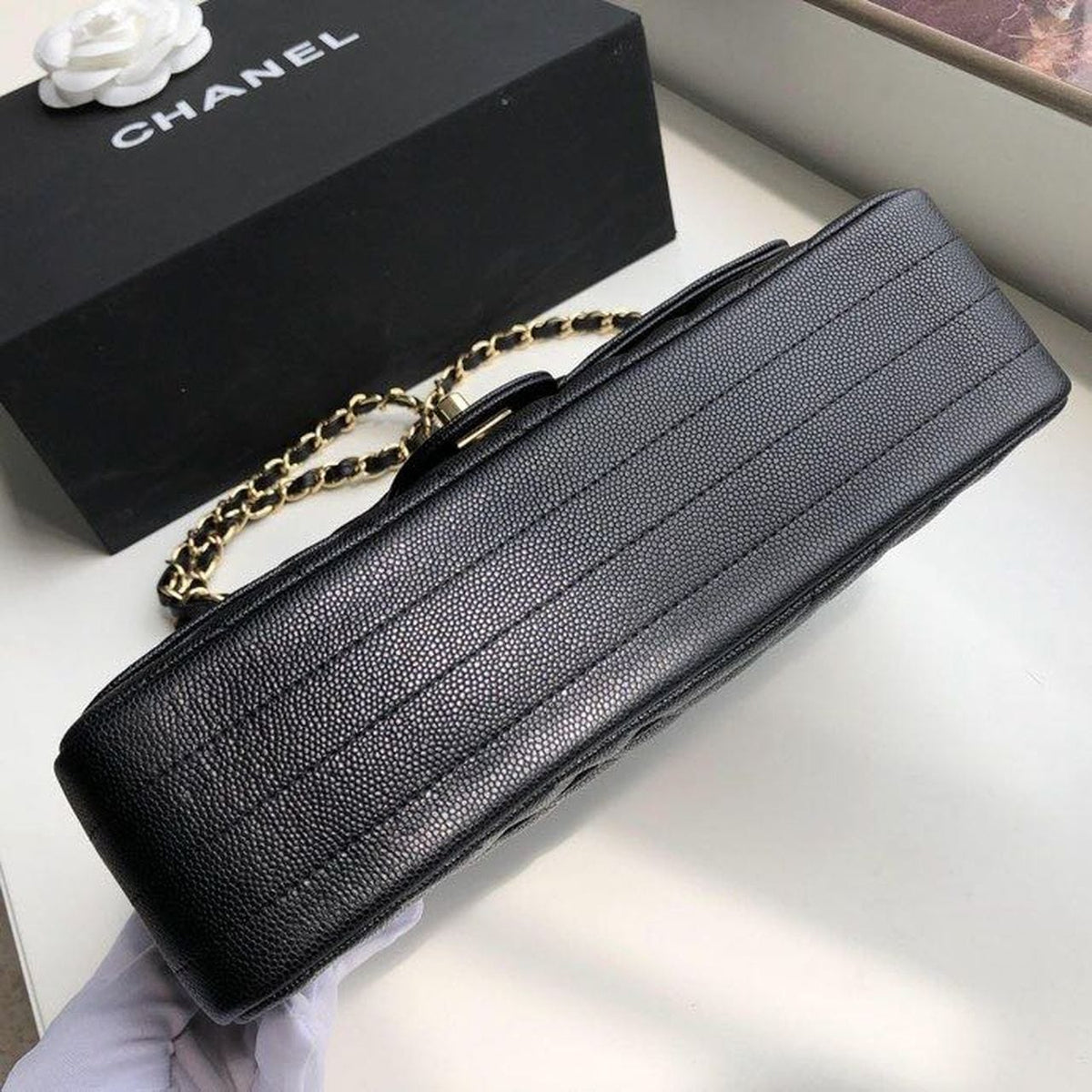 Chanel Chevron Classic Flap Bag 25cm Gold Hardware Caviar Leather Spring/Summer Collection Black