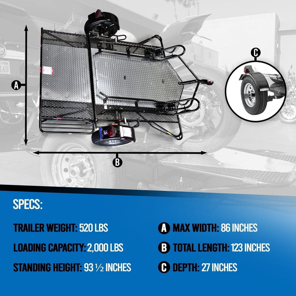 Go Series Ride-Up Folding Motorcycle Trailer - Dual Rail Steel Utility Trailer