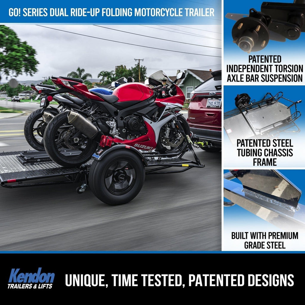 Go Series Ride-Up Folding Motorcycle Trailer - Dual Rail Steel Utility Trailer
