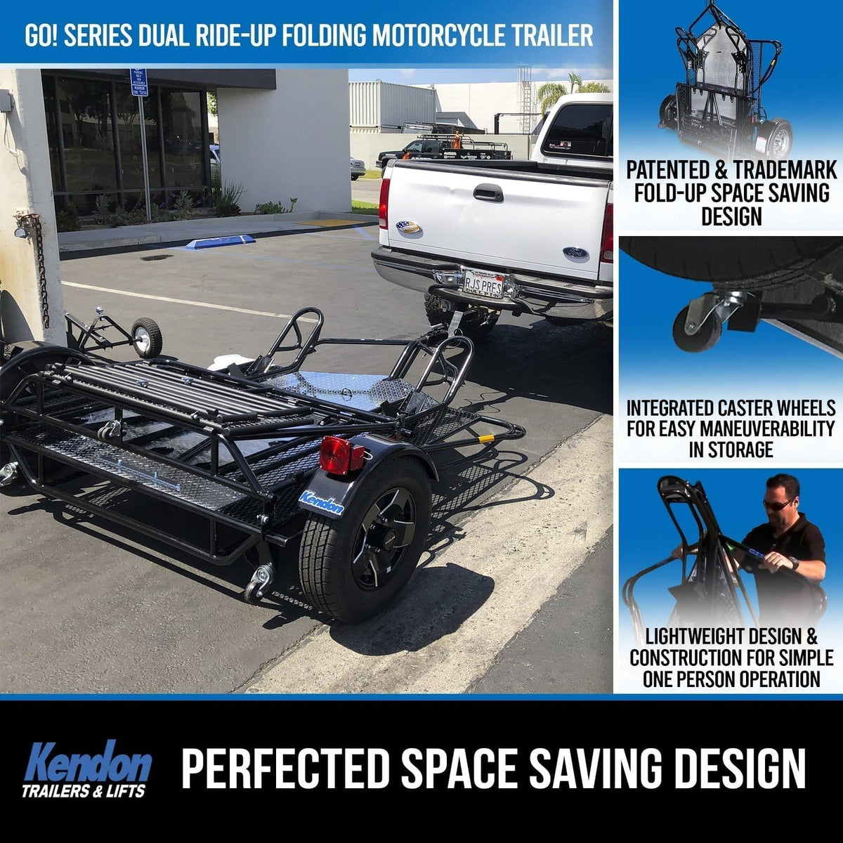 Go Series Ride-Up Folding Motorcycle Trailer - Dual Rail Steel Utility Trailer
