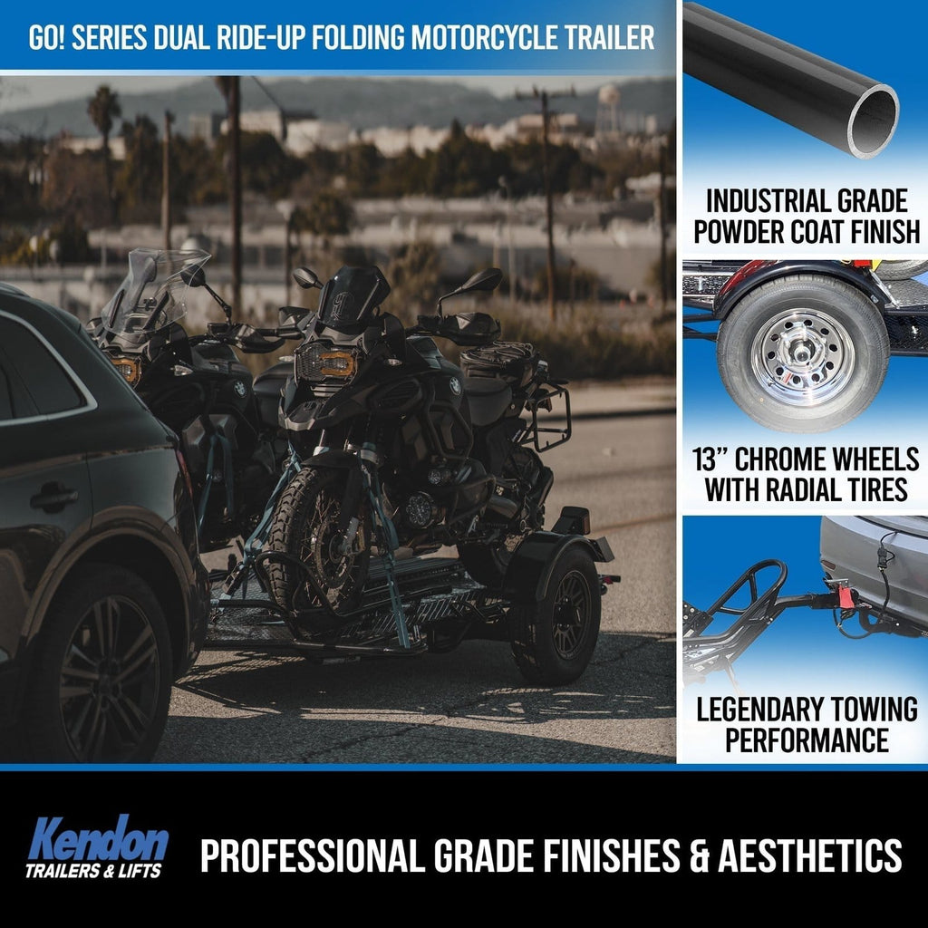 Go Series Ride-Up Folding Motorcycle Trailer - Dual Rail Steel Utility Trailer
