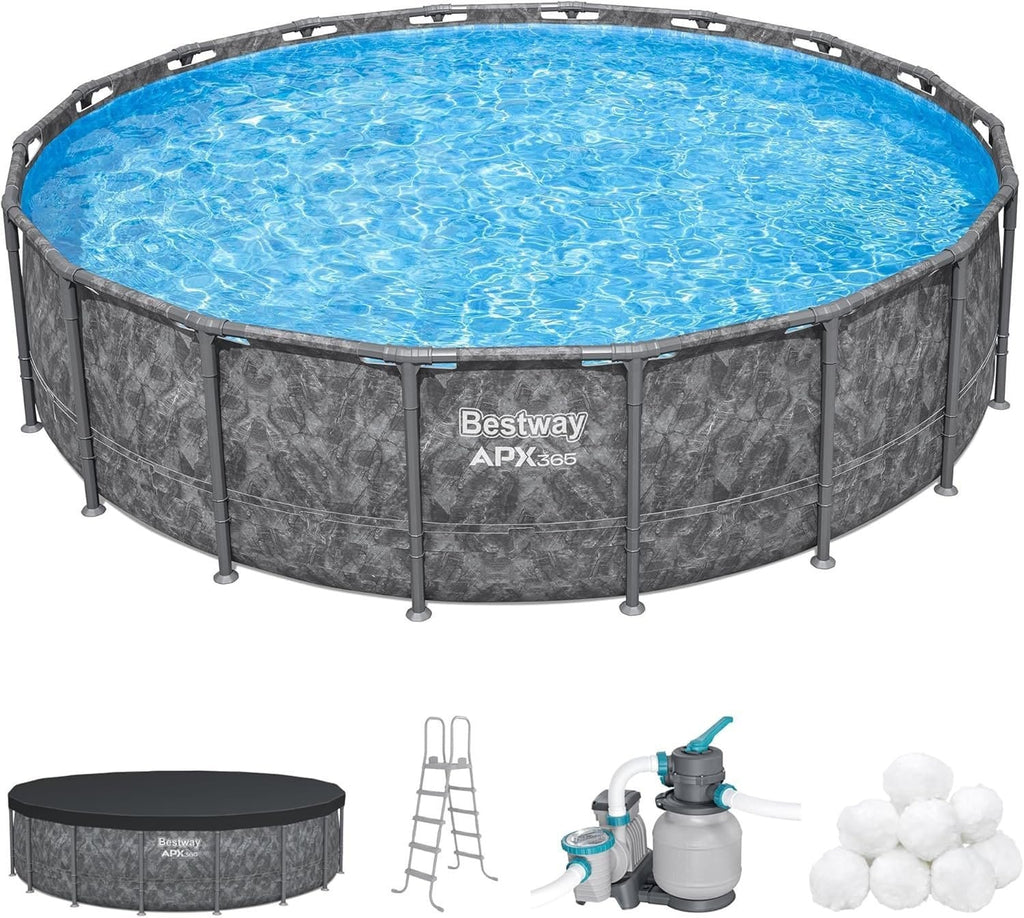 Bestway APX 365 18 ft x 52 in Round Above Ground Swimming Pool Set with Pump & Ladder