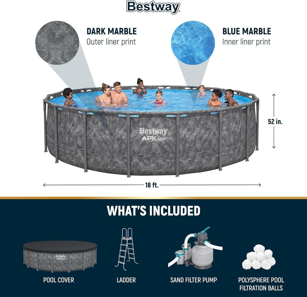 Bestway APX 365 18 ft x 52 in Round Above Ground Swimming Pool Set with Pump & Ladder