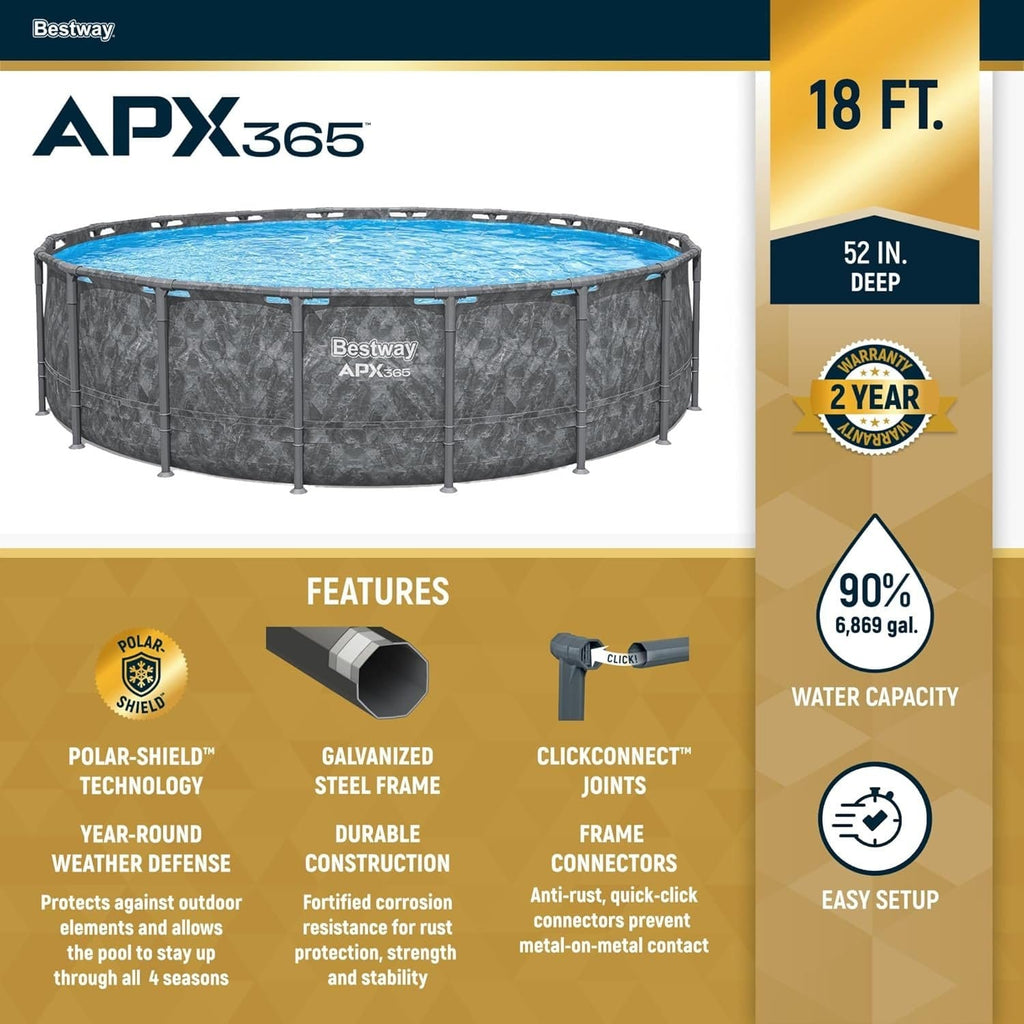 Bestway APX 365 18 ft x 52 in Round Above Ground Swimming Pool Set with Pump & Ladder