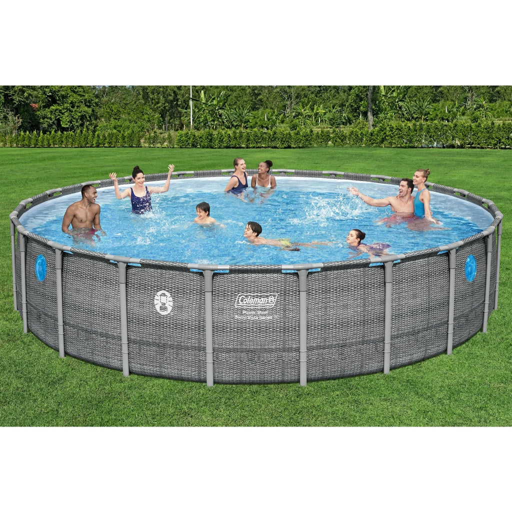 Coleman Power Steel 22 ft x 52" Metal Frame Above Ground Pool w/ Pump, Ladder, & Cover, Gray