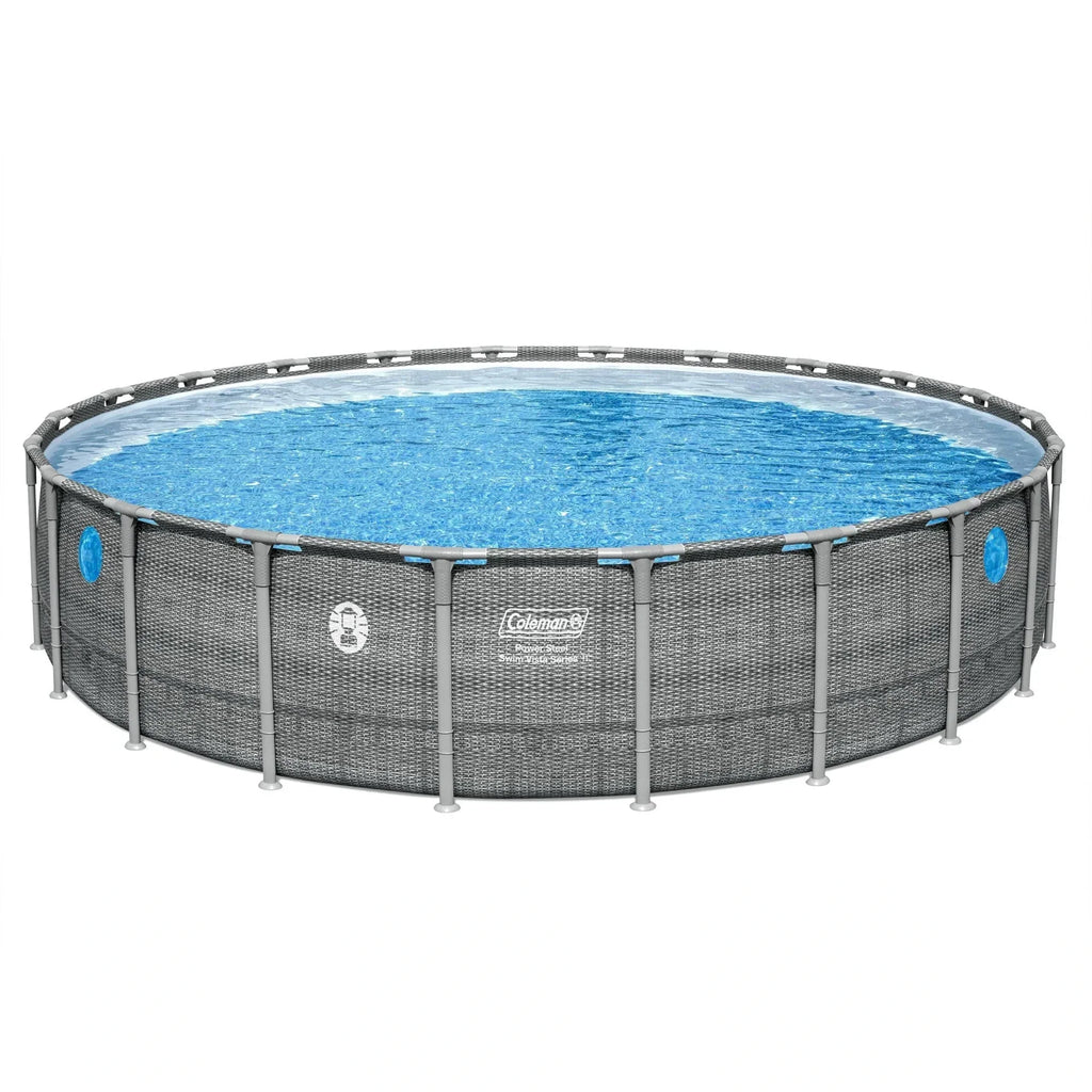 Coleman Power Steel 22 ft x 52" Metal Frame Above Ground Pool w/ Pump, Ladder, & Cover, Gray