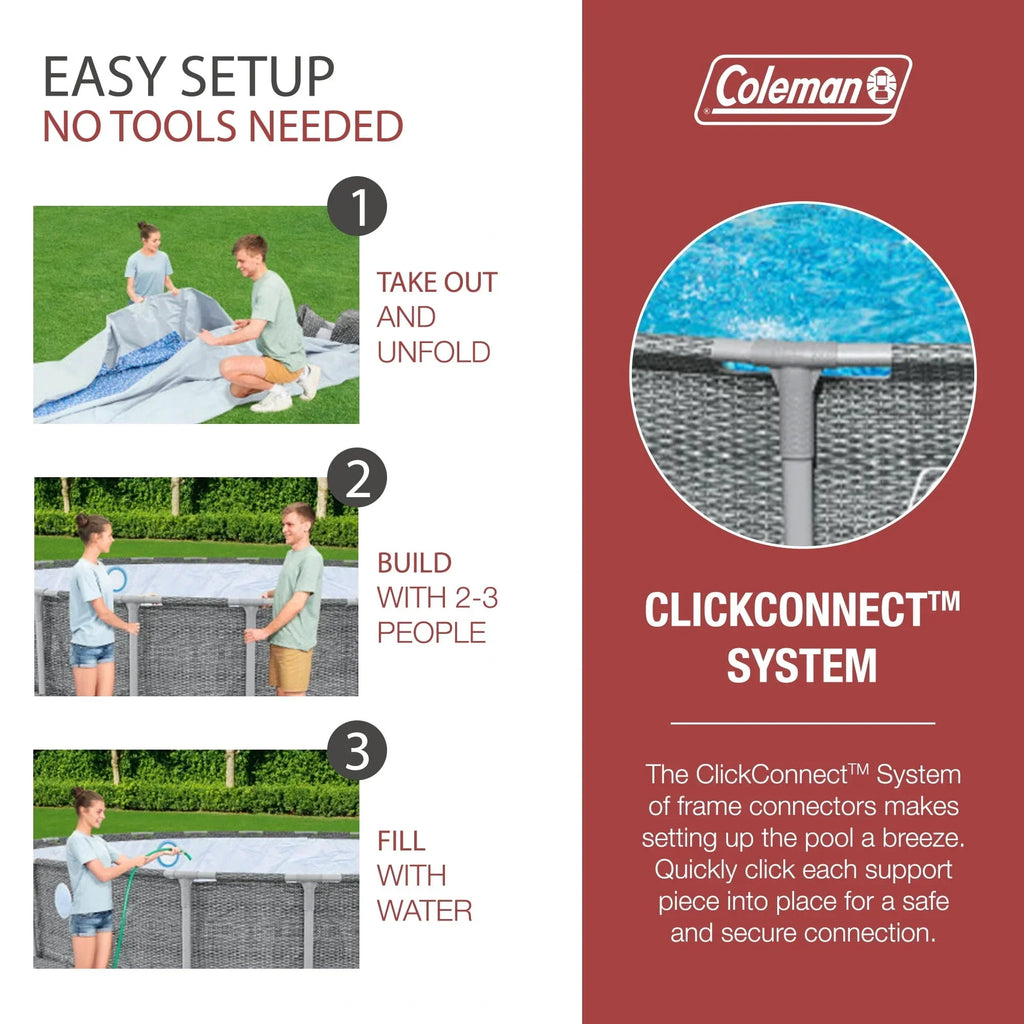 Coleman Power Steel 22 ft x 52" Metal Frame Above Ground Pool w/ Pump, Ladder, & Cover, Gray