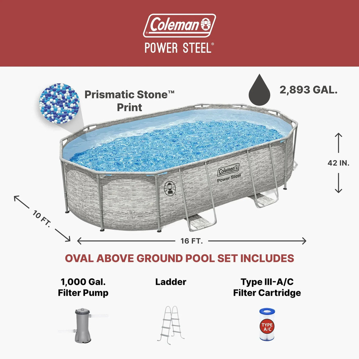 Coleman Power Steel 16 ft x 10 ft x 42 in Oval Above Ground Pool Set