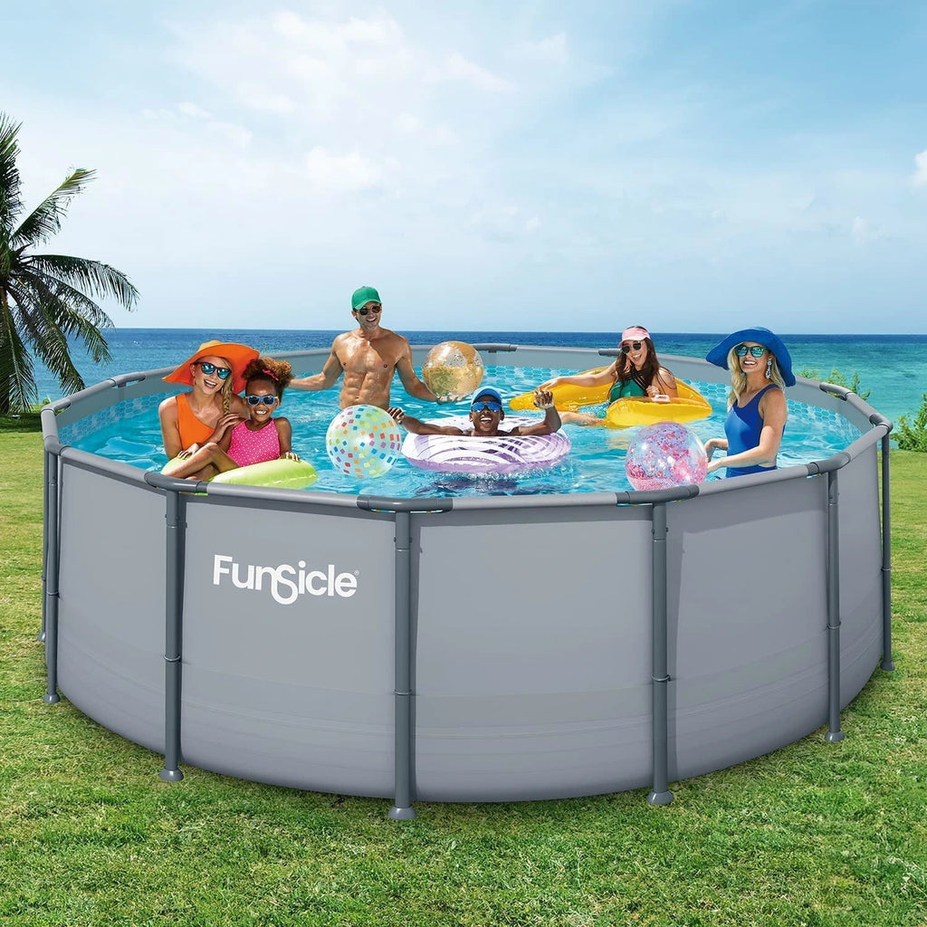 Funsicle Oasis Above Ground Metal Frame Swimming Pool Set - with FB1200S AutoSkimmer Pump, Ladder, Cover, Cloth & Deluxe Maint. Kit, 14 ft x 48 in