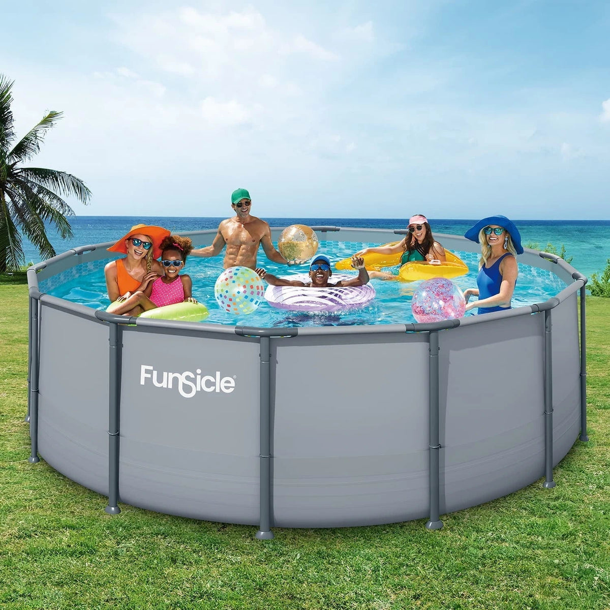 Funsicle Oasis Above Ground Metal Frame Swimming Pool Set - with FB1200S AutoSkimmer Pump, Ladder, Cover, Cloth & Deluxe Maint. Kit, 14 ft x 48 in