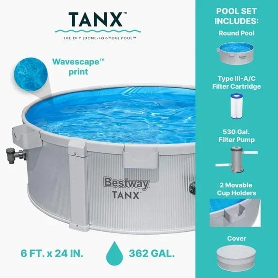 Bestway Tanx 6 ft x 24 in Round Above Ground Stock Tank Metal-Walled Above Ground Pool, All-in-One Set