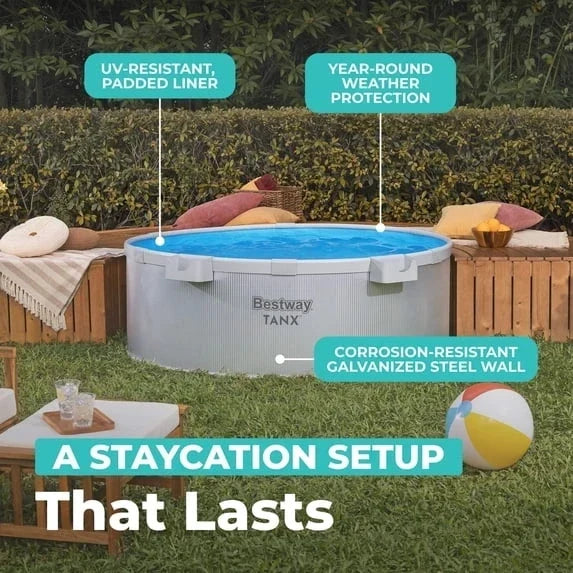 Bestway Tanx 6 ft x 24 in Round Above Ground Stock Tank Metal-Walled Above Ground Pool, All-in-One Set