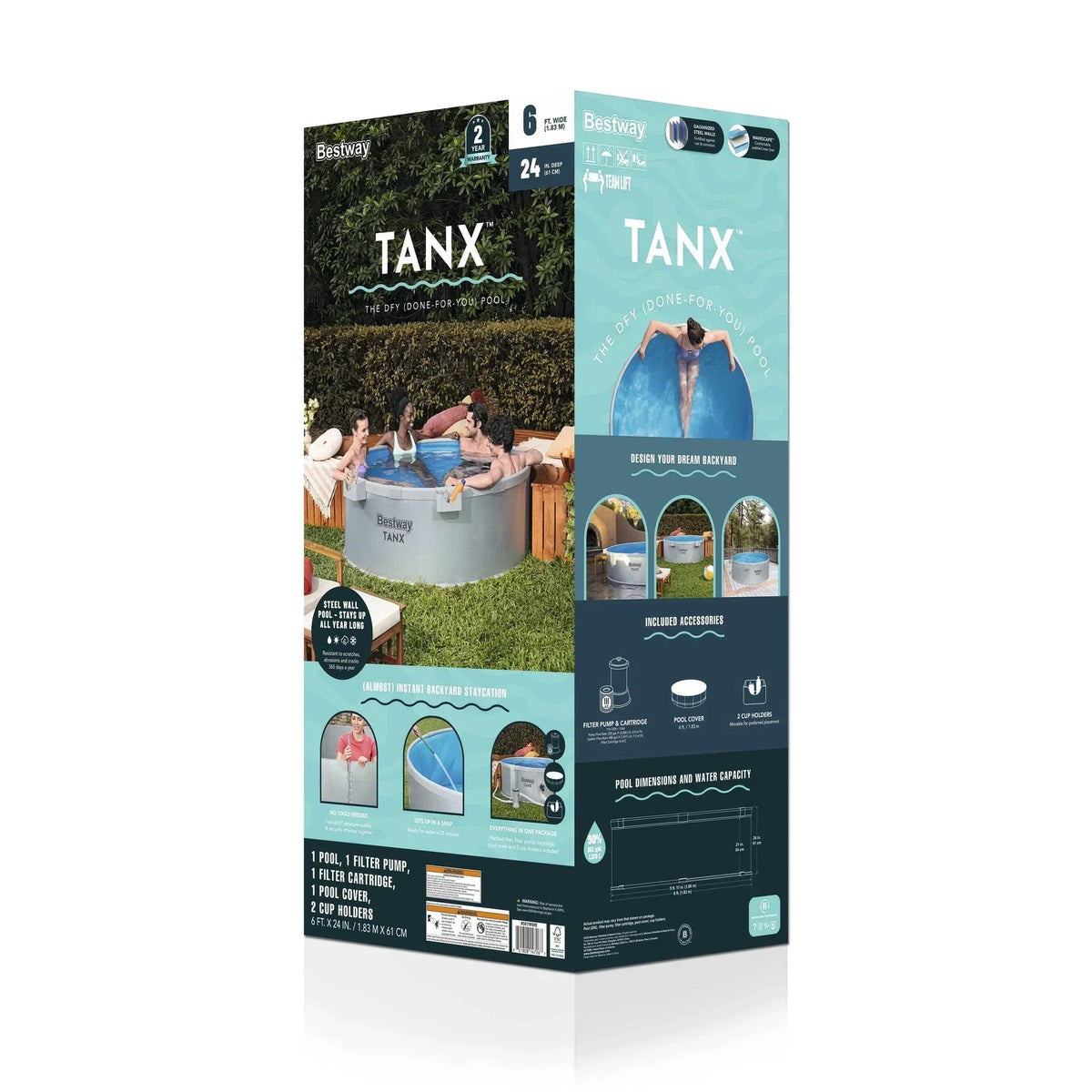 Bestway Tanx 6 ft x 24 in Round Above Ground Stock Tank Metal-Walled Above Ground Pool, All-in-One Set