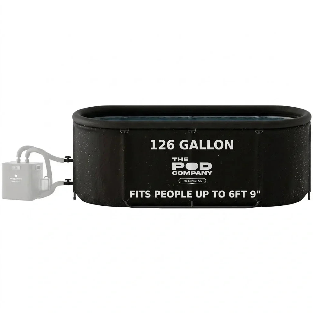 The Pod Company Long Pod Cold Plunge - 126-Gallon Extra-Large Inflatable Ice Bath Tub for Cold Water Therapy - Full-Body Stretch Design, Insulated &