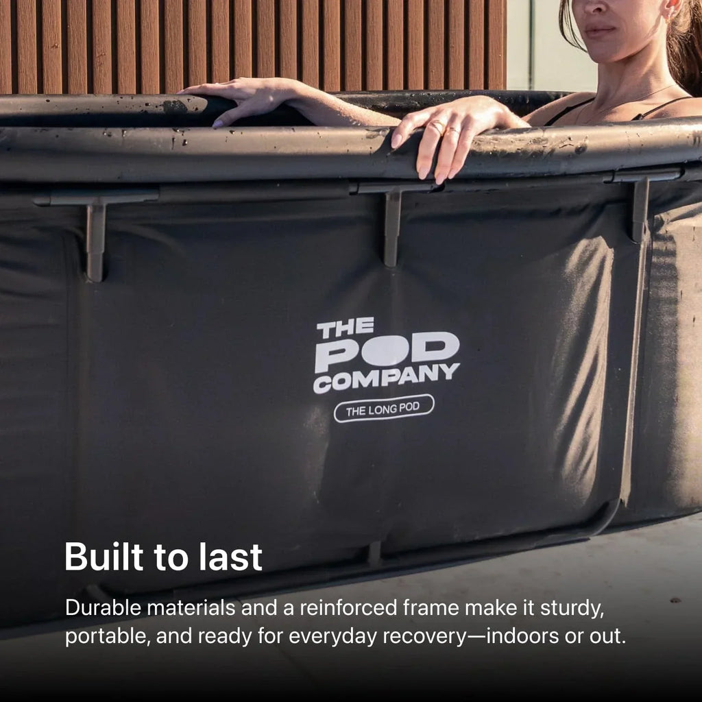 The Pod Company Long Pod Cold Plunge - 126-Gallon Extra-Large Inflatable Ice Bath Tub for Cold Water Therapy - Full-Body Stretch Design, Insulated &