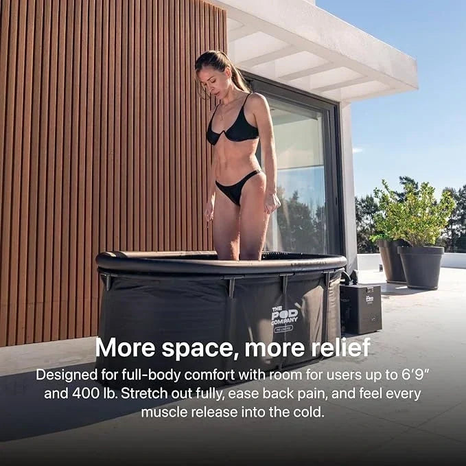 The Pod Company Long Pod Cold Plunge - 126-Gallon Extra-Large Inflatable Ice Bath Tub for Cold Water Therapy - Full-Body Stretch Design, Insulated &