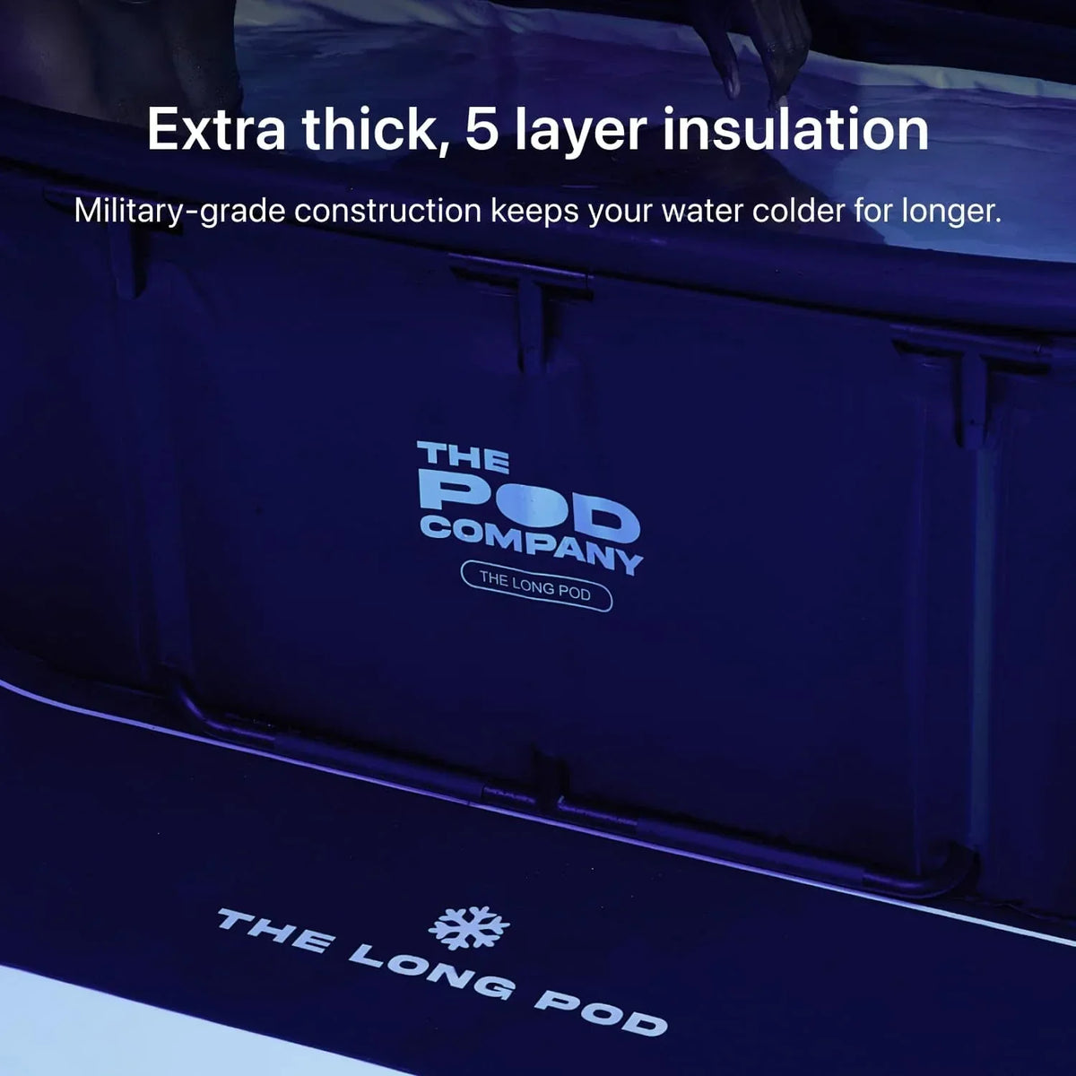 The Pod Company Long Pod Cold Plunge - 126-Gallon Extra-Large Inflatable Ice Bath Tub for Cold Water Therapy - Full-Body Stretch Design, Insulated &