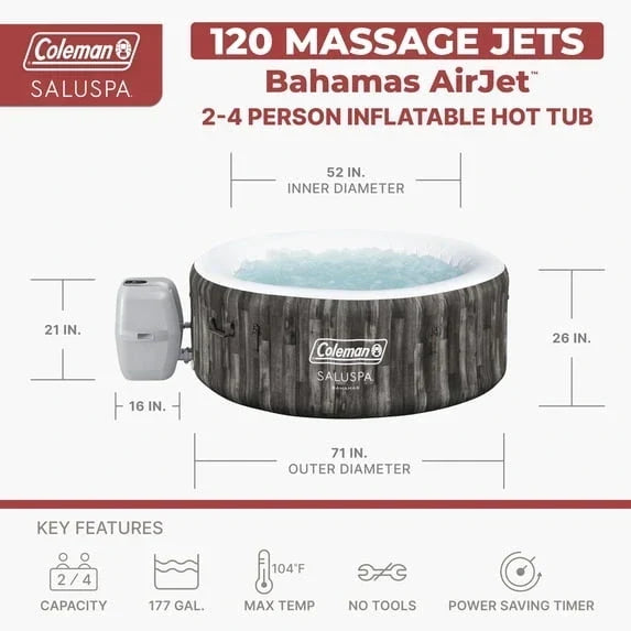 Coleman SaluSpa Bahamas AirJet 2-4 Person Circle Inflatable Hot Tub with Pump #P08411