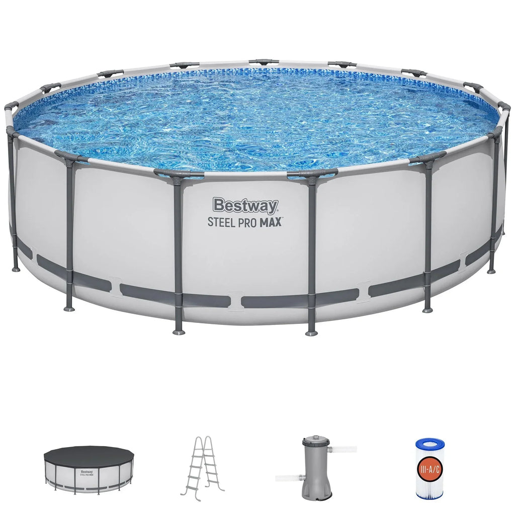 Bestway Steel Pro MAX 15 ft x 48 in Prismatic Stone Pool Set| Durable Construction, Easy Assembly, and All-Inclusive Accessories - above ground pool