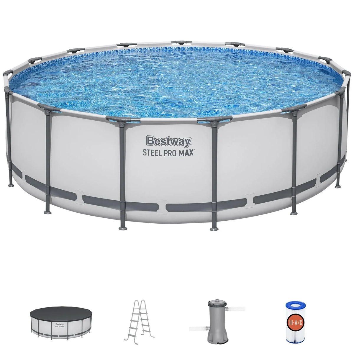 Bestway Steel Pro MAX 15 ft x 48 in Prismatic Stone Pool Set| Durable Construction, Easy Assembly, and All-Inclusive Accessories - above ground pool