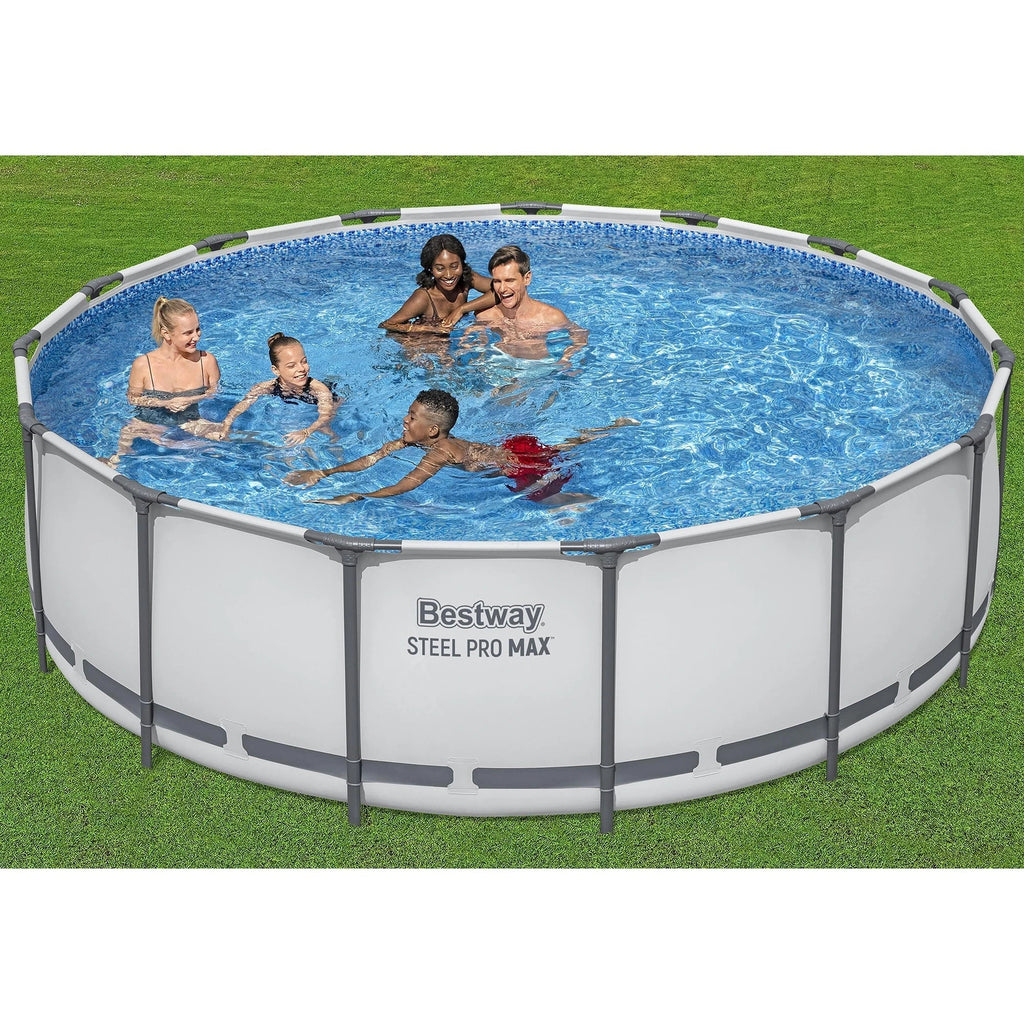 Bestway Steel Pro MAX 15 ft x 48 in Prismatic Stone Pool Set| Durable Construction, Easy Assembly, and All-Inclusive Accessories - above ground pool