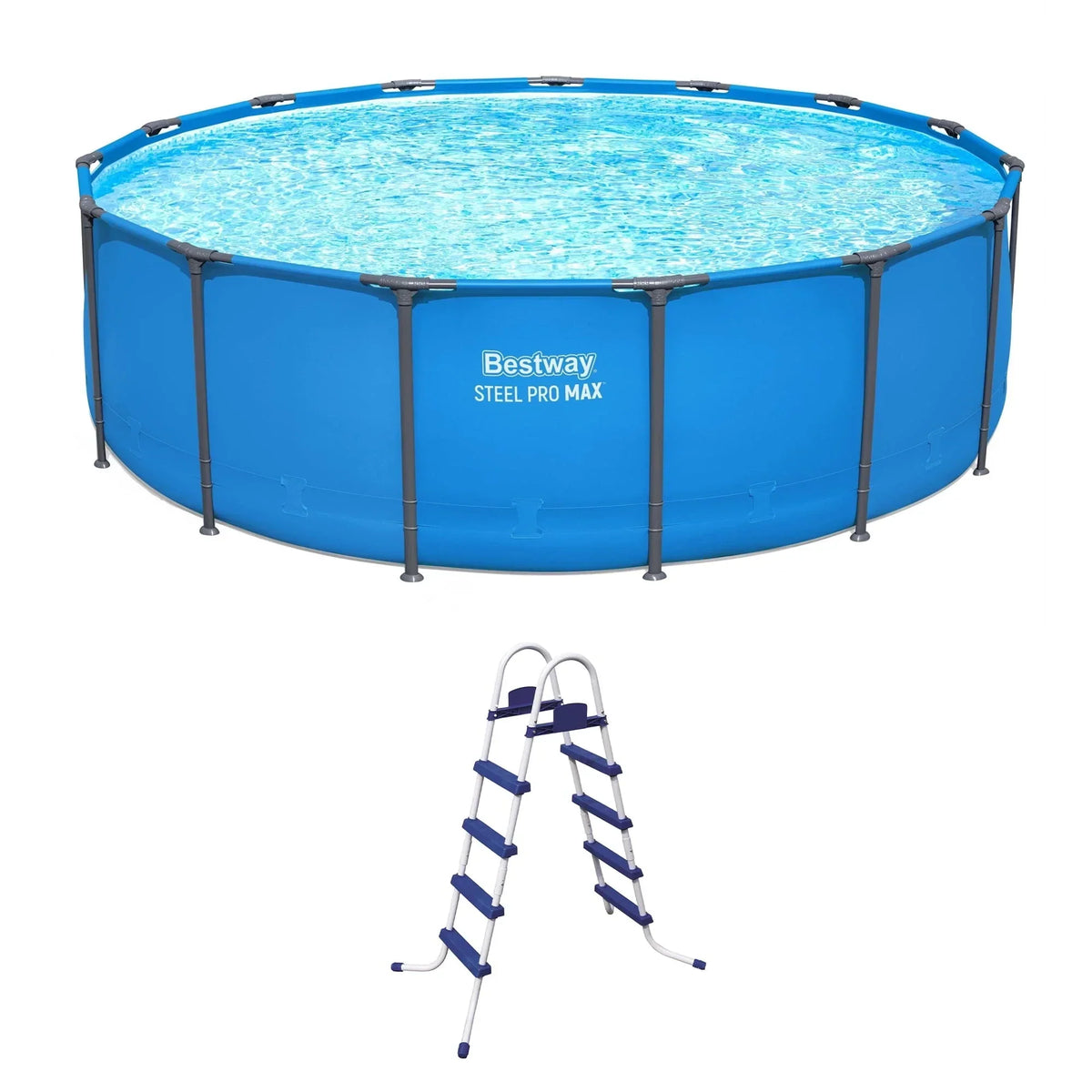 Bestway Steel Pro MAX 15 ft x 48 in Round Above Ground Swimming Pool & Pool Ladder