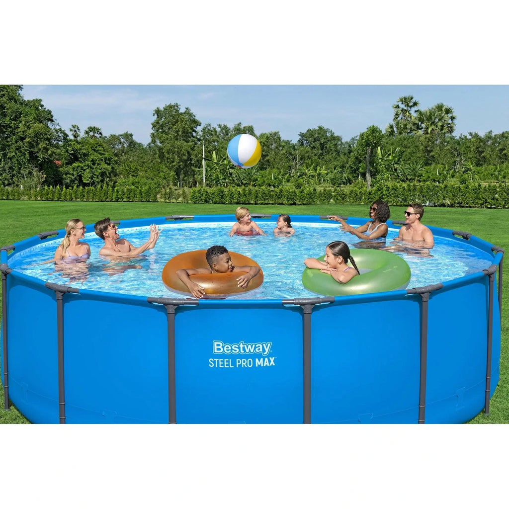 Bestway Steel Pro MAX 15 ft x 48 in Round Above Ground Swimming Pool & Pool Ladder