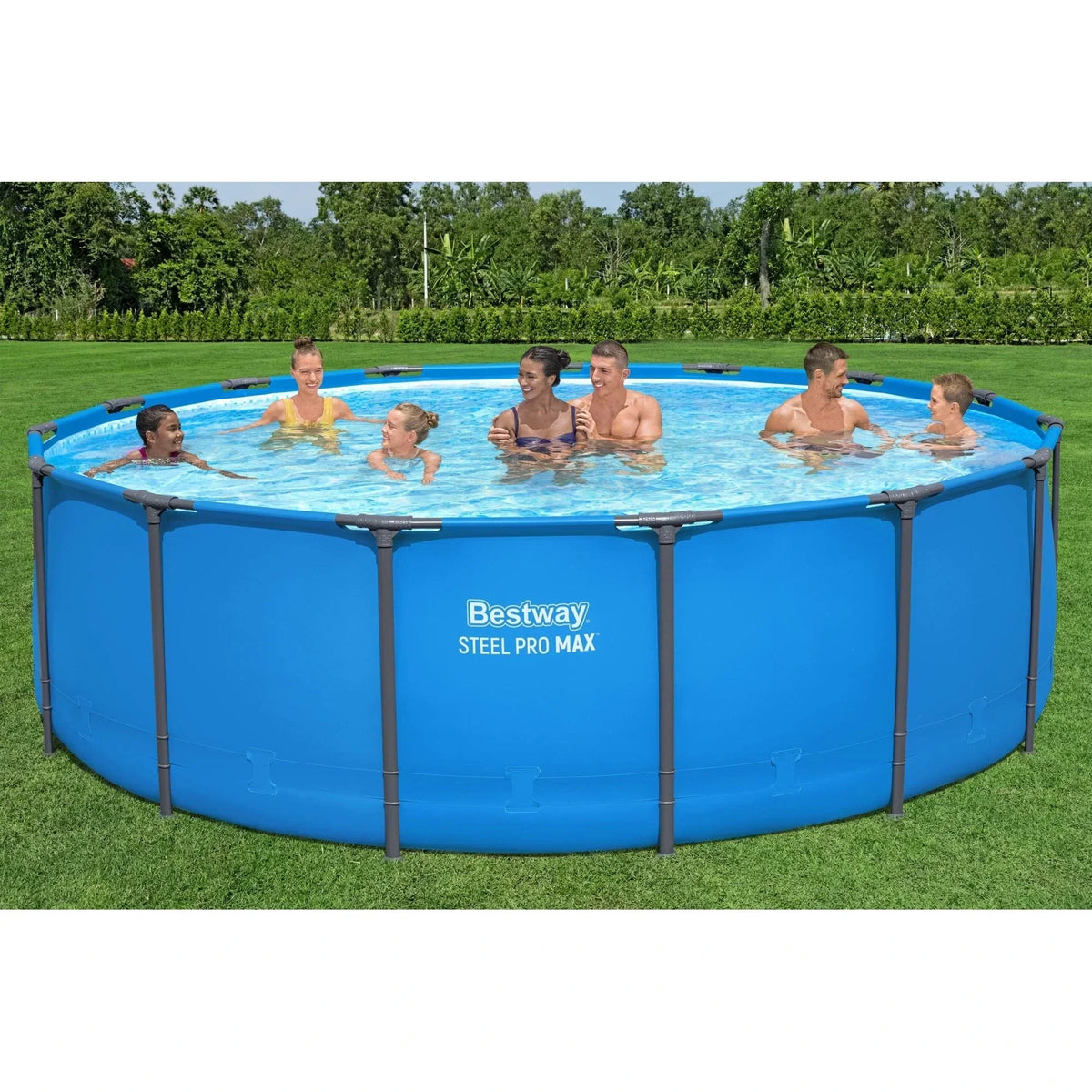 Bestway Steel Pro MAX 15 ft x 48 in Round Above Ground Swimming Pool & Pool Ladder