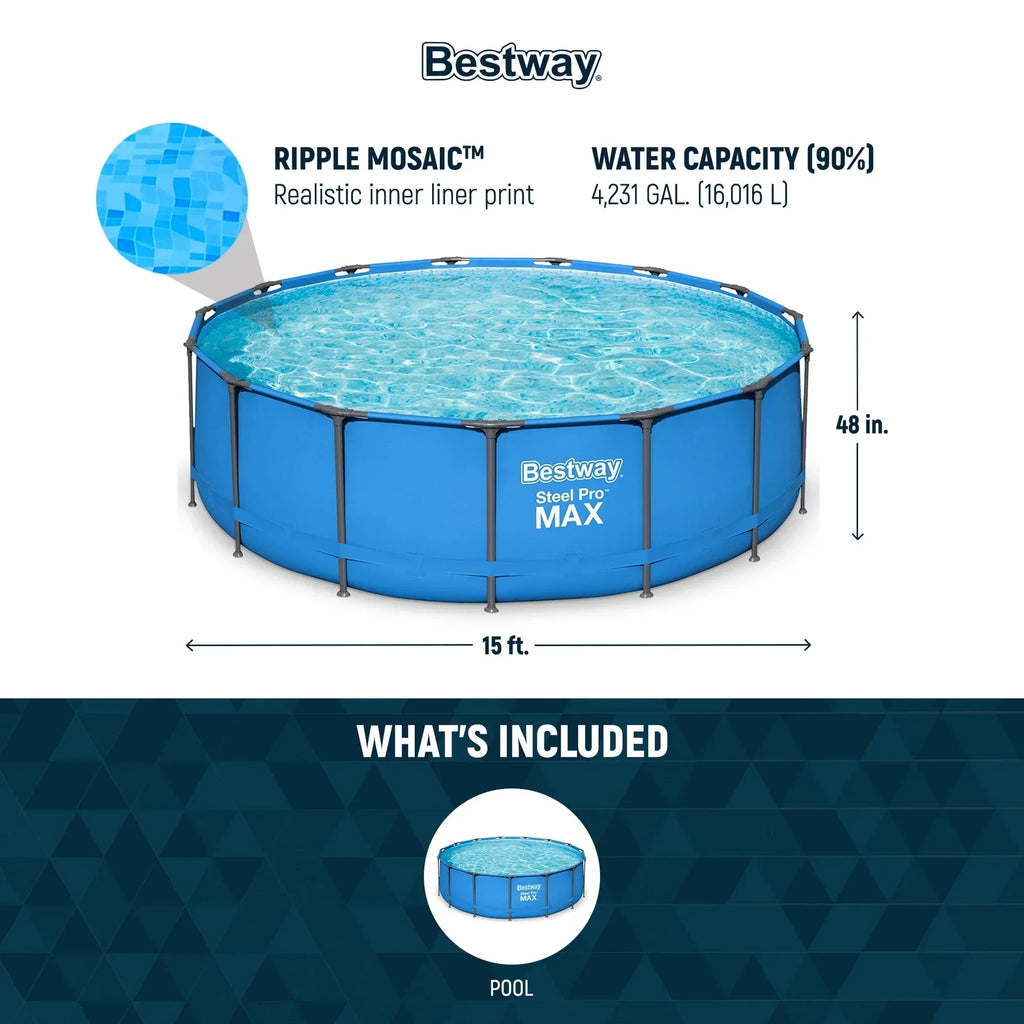 Bestway Steel Pro MAX 15 ft x 48 in Round Above Ground Swimming Pool & Pool Ladder