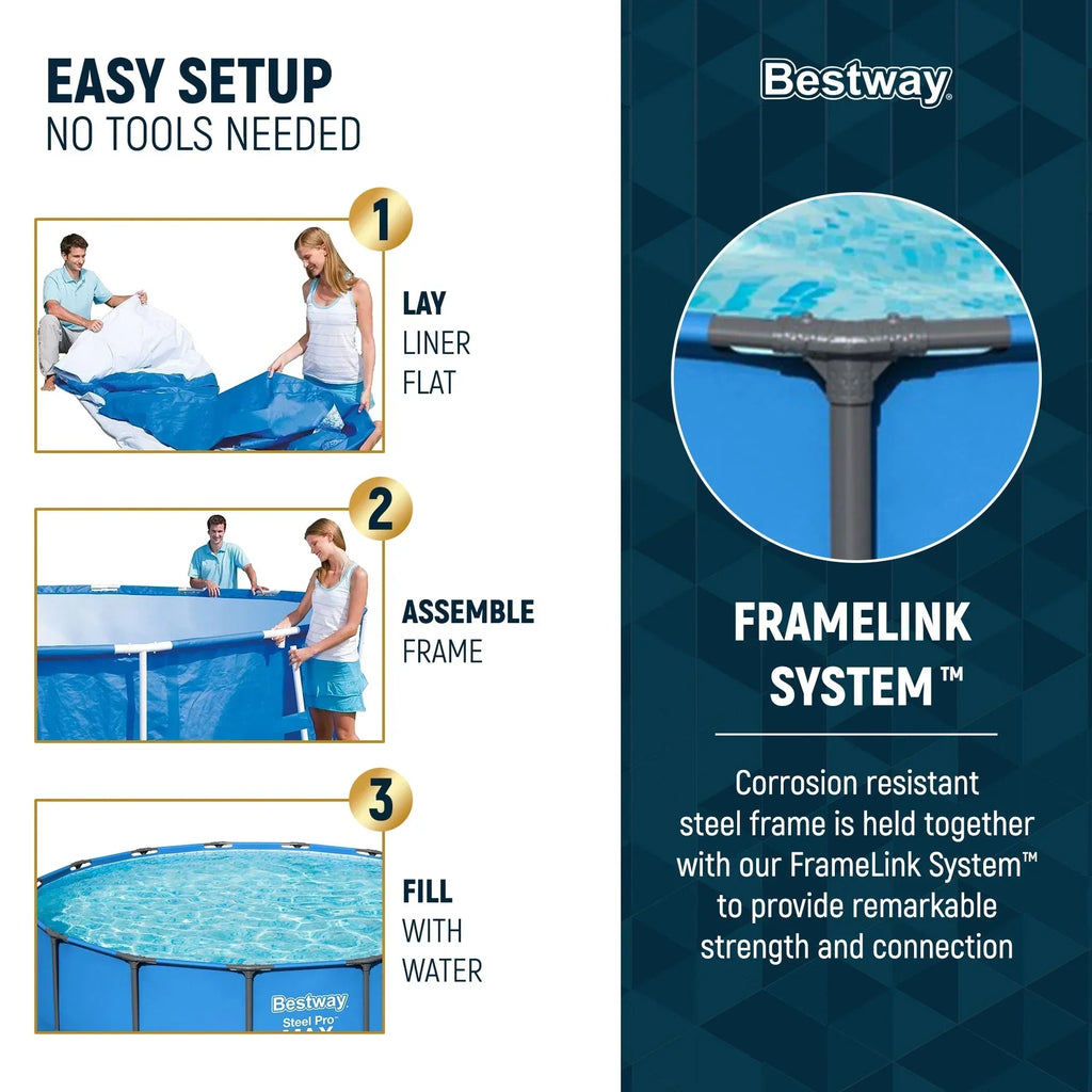 Bestway Steel Pro MAX 15 ft x 48 in Round Above Ground Swimming Pool & Pool Ladder