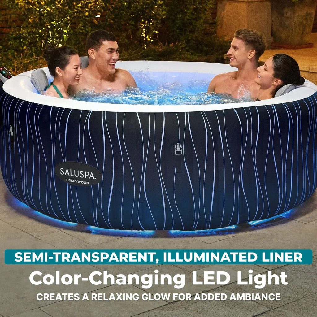 Bestway SaluSpa Hollywood Luxe 4-6 Person Inflatable Hot Tub, Round Energy-Efficient Spa, 77 in x 26 in